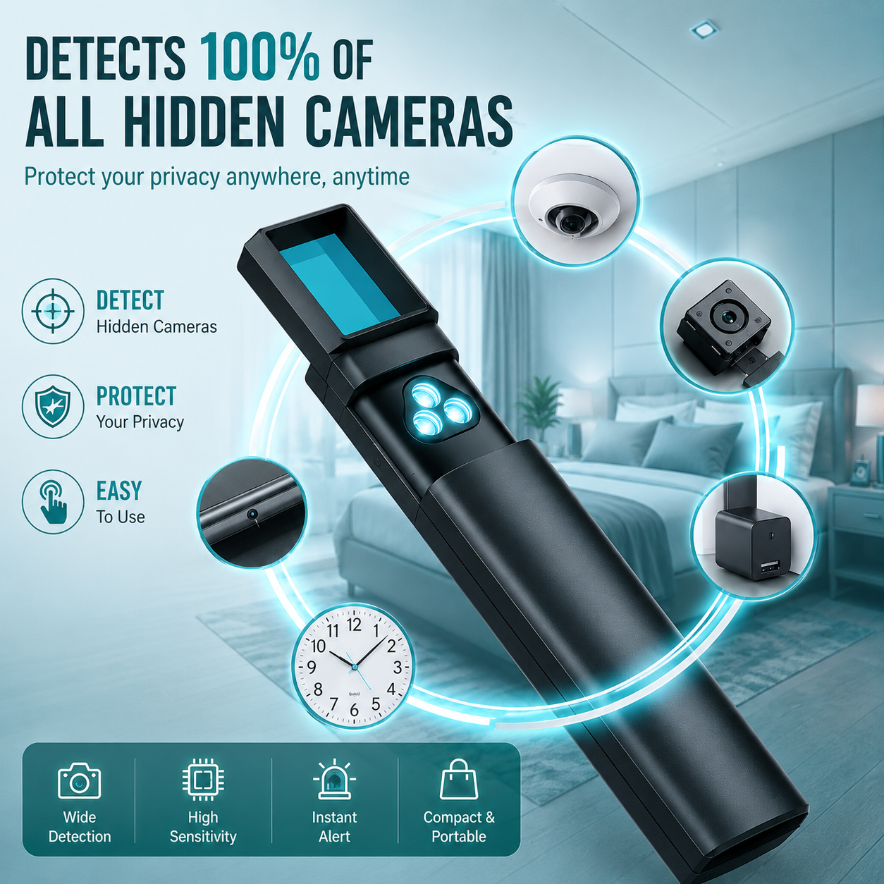 Vivomend™ Hidden Camera Detector (Military Grade, with built-in RF and GPS Tracking Detection)