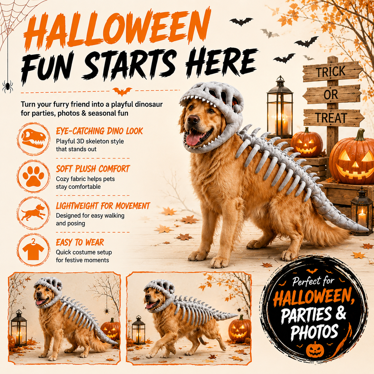 Vivomend Dinosaur Skeleton Pet Costume