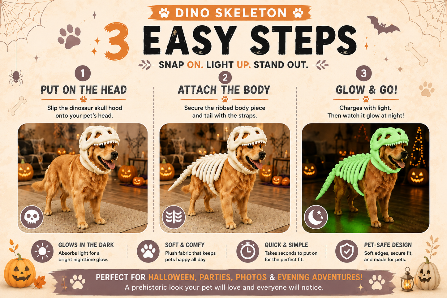 Vivomend Dinosaur Skeleton Pet Costume