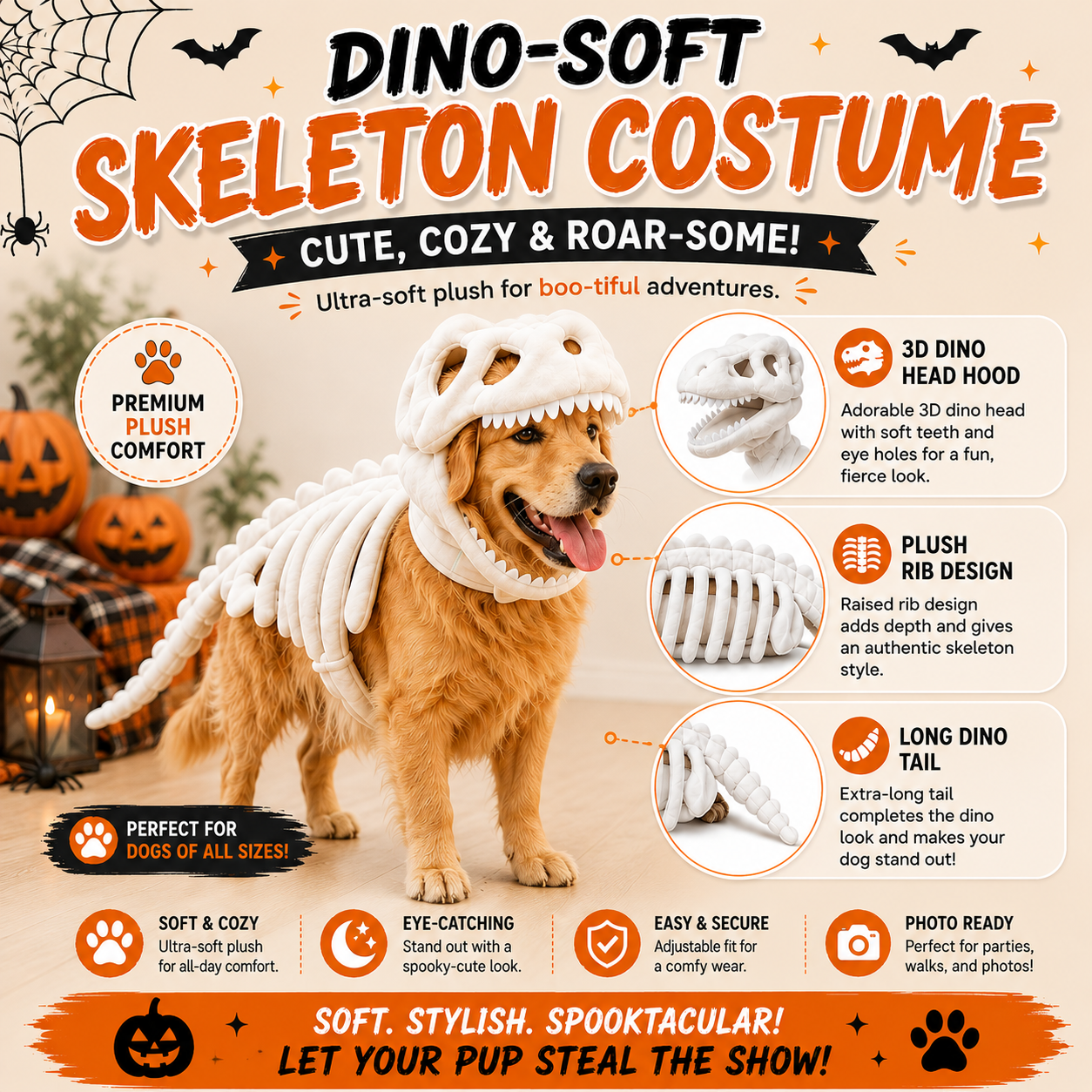 Vivomend Dinosaur Skeleton Pet Costume